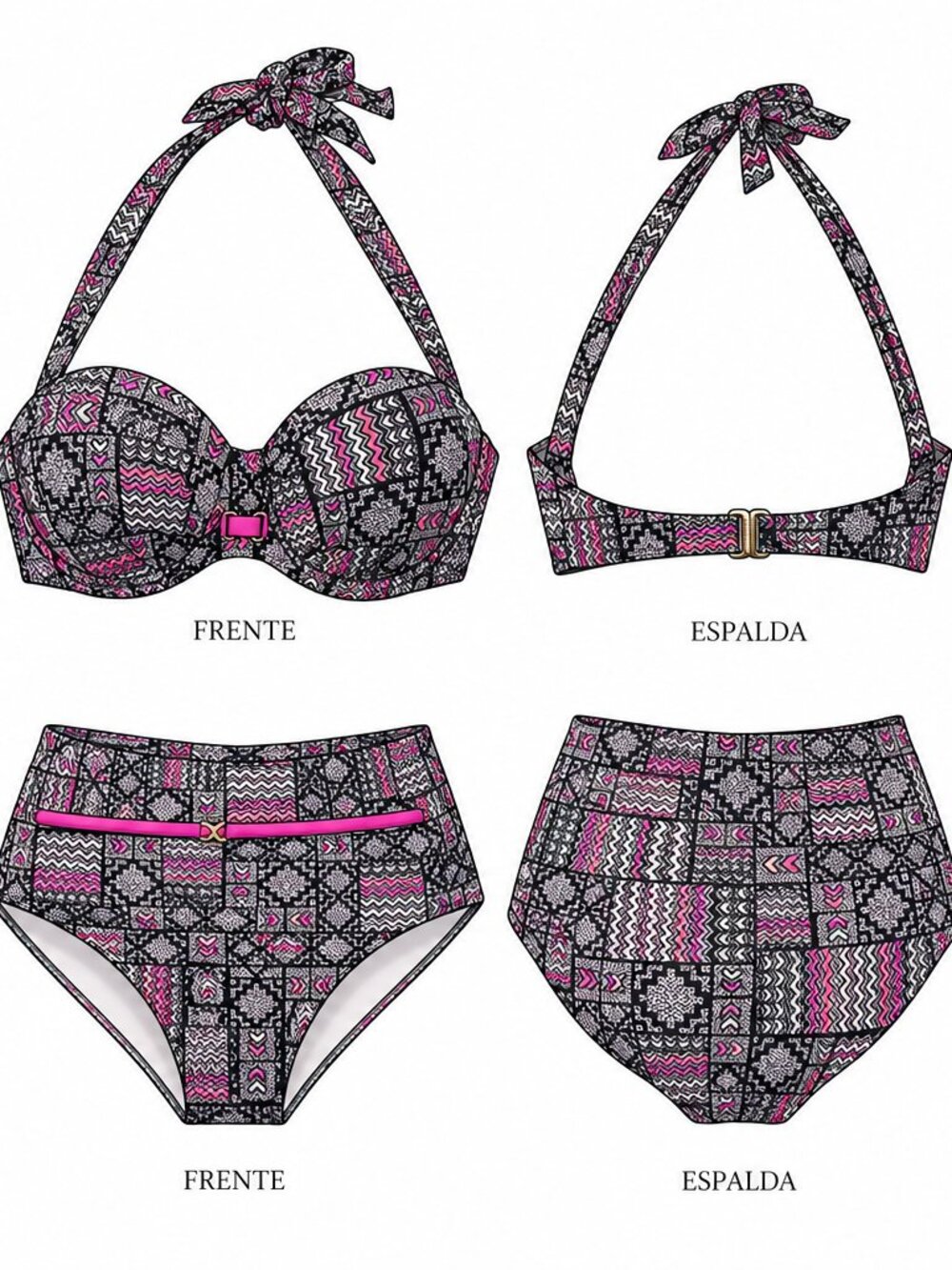 Conjunto de traje de baño de dos piezas con estampado geométrico/trival en tonos